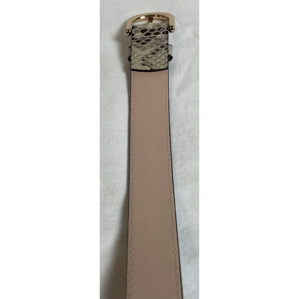 H&M Faux Phyton Leather Belt Women's Sz S/30 Gray Beige Gold Tone Buckle